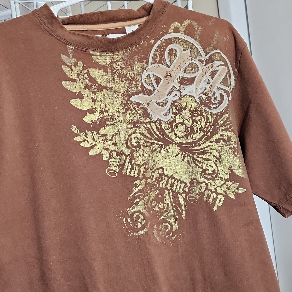 Phat Farm Brown With Gold Graphics T-Shirt Men's Size Large